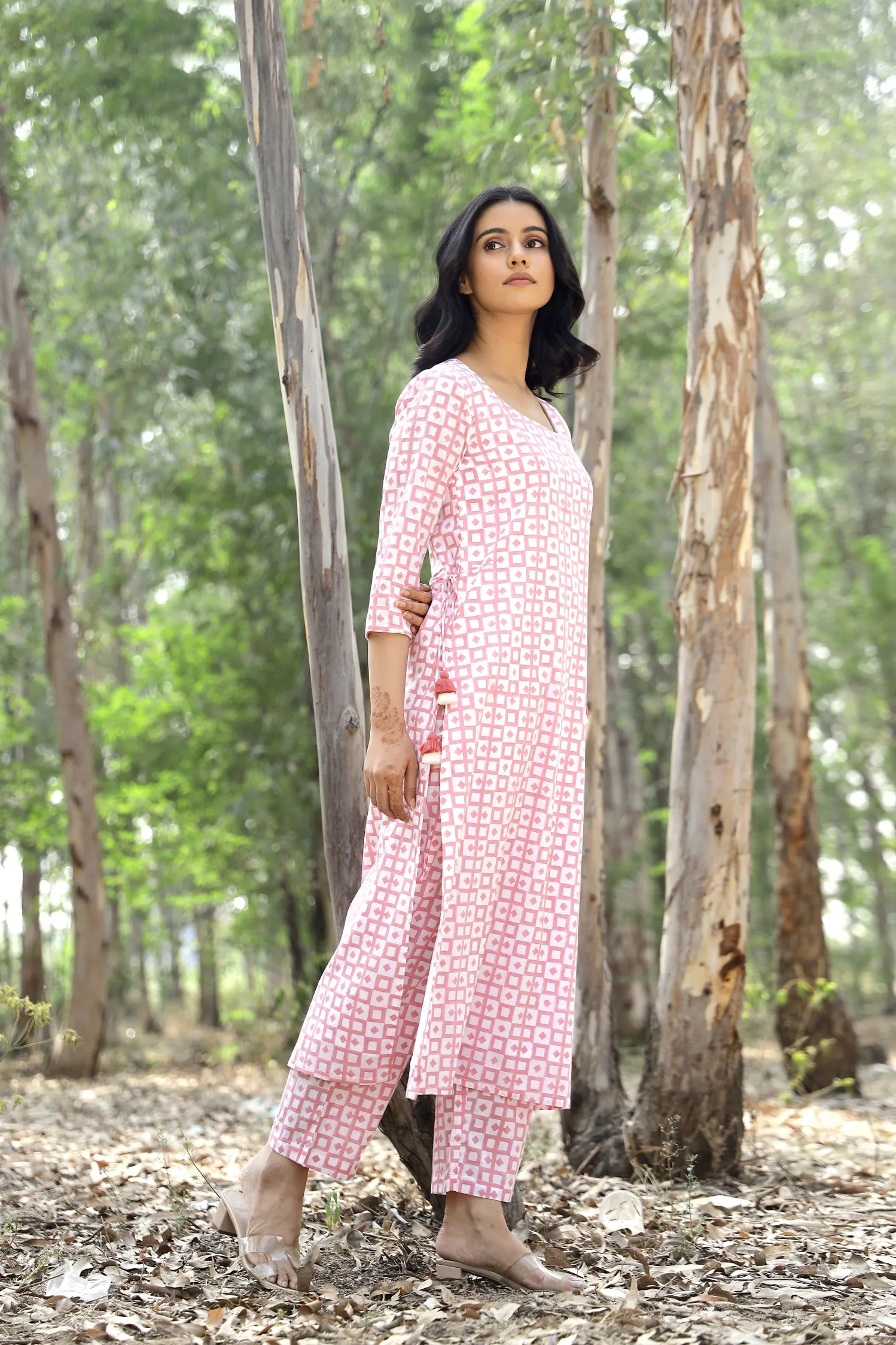 PINK CHECKS COTTON TUNIC SET (SET OF 3)