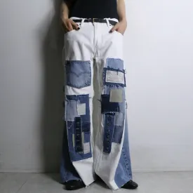 "Re:make" denim design patch white flare denim pants