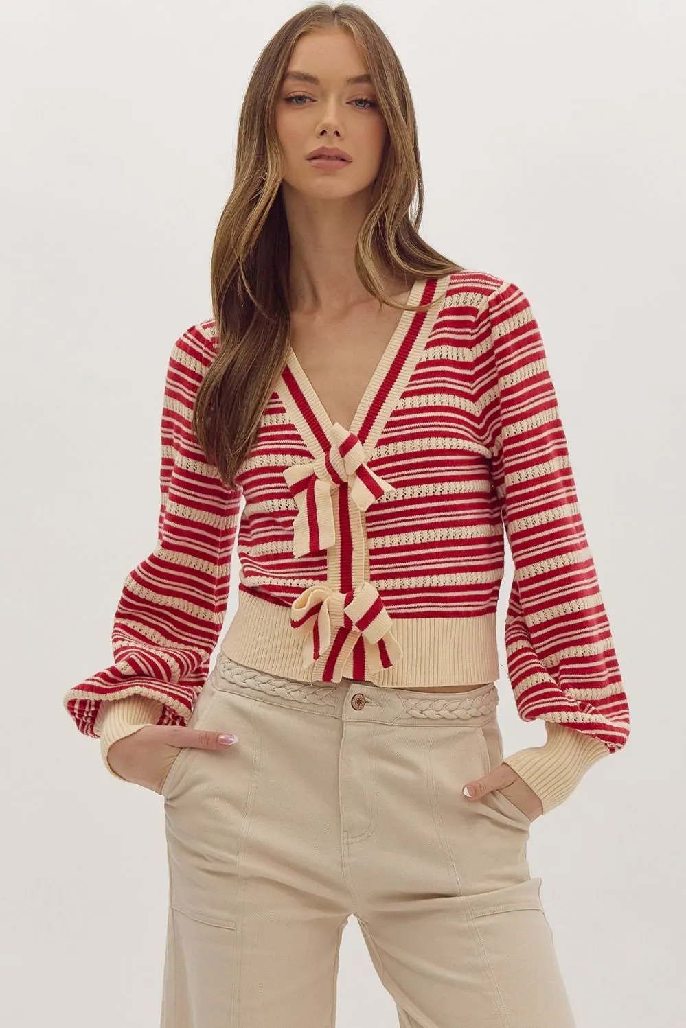 Red/White Striped Bow Sweater