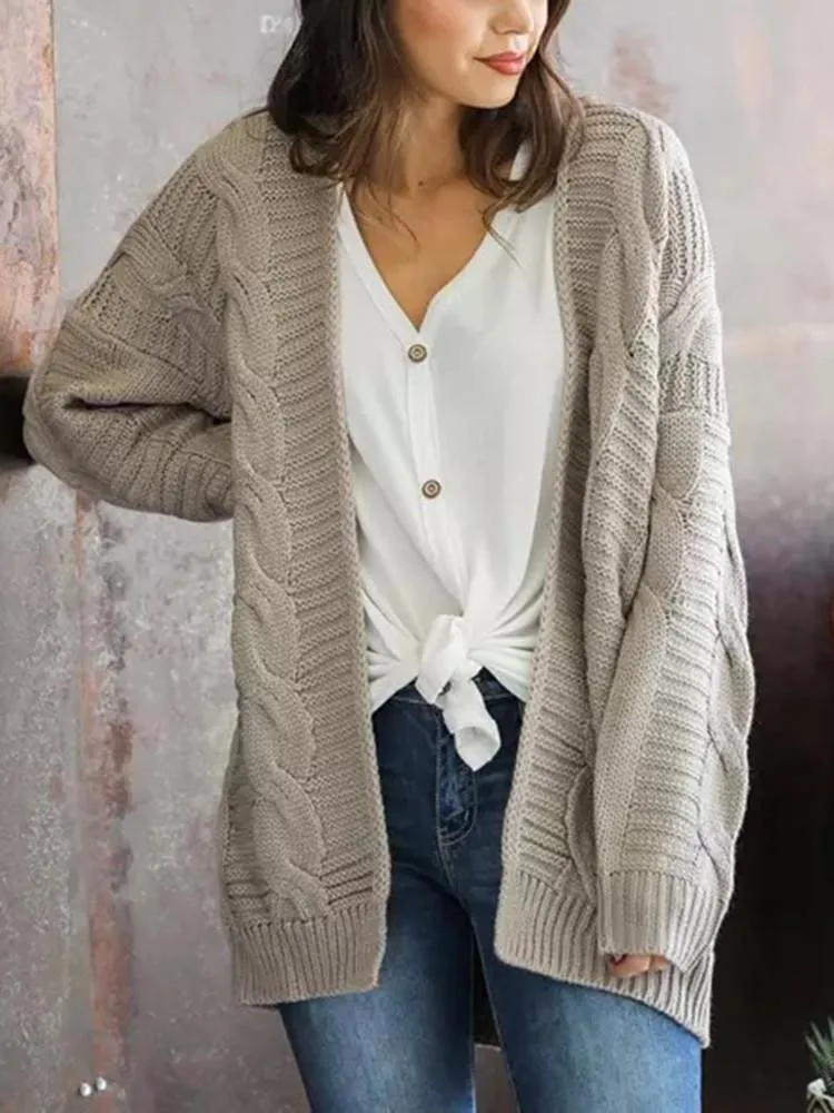 Solid Color Thick Knitting Long Cardigan