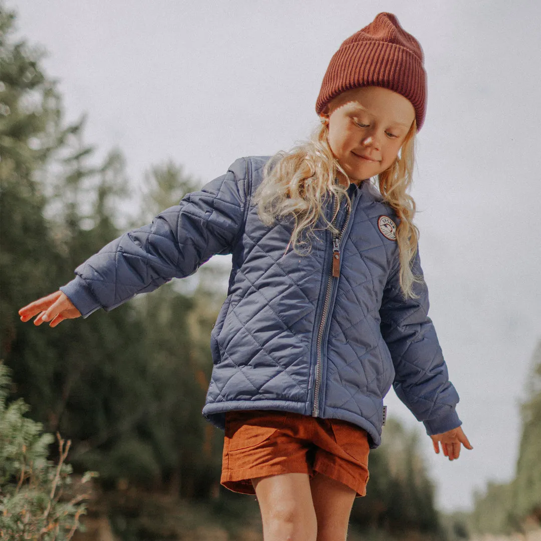 STEEL BLUE COAT IN QUILTED NYLON, CHILD