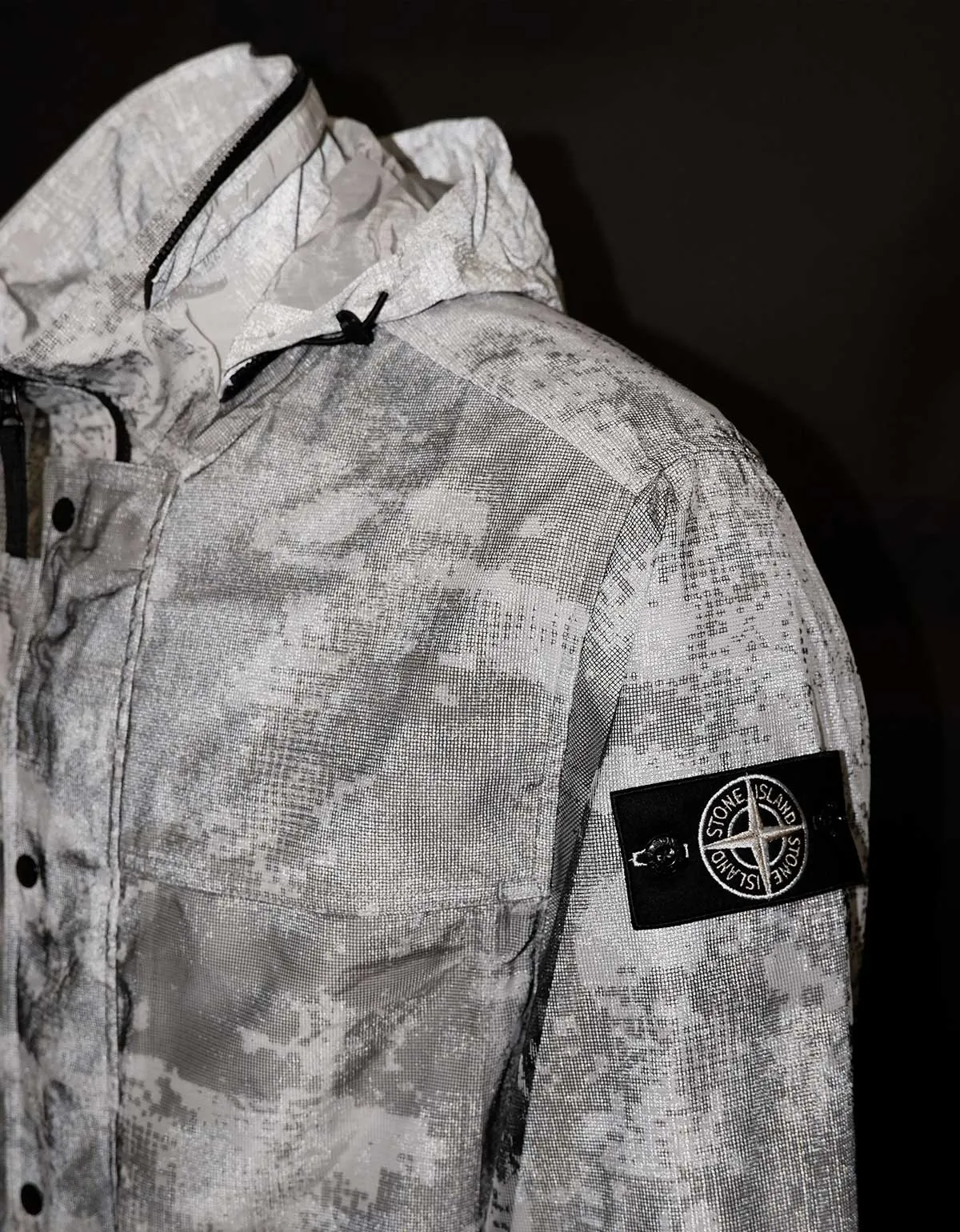 Stone Island Grey Camo Mesh Reflective Nylon Coat
