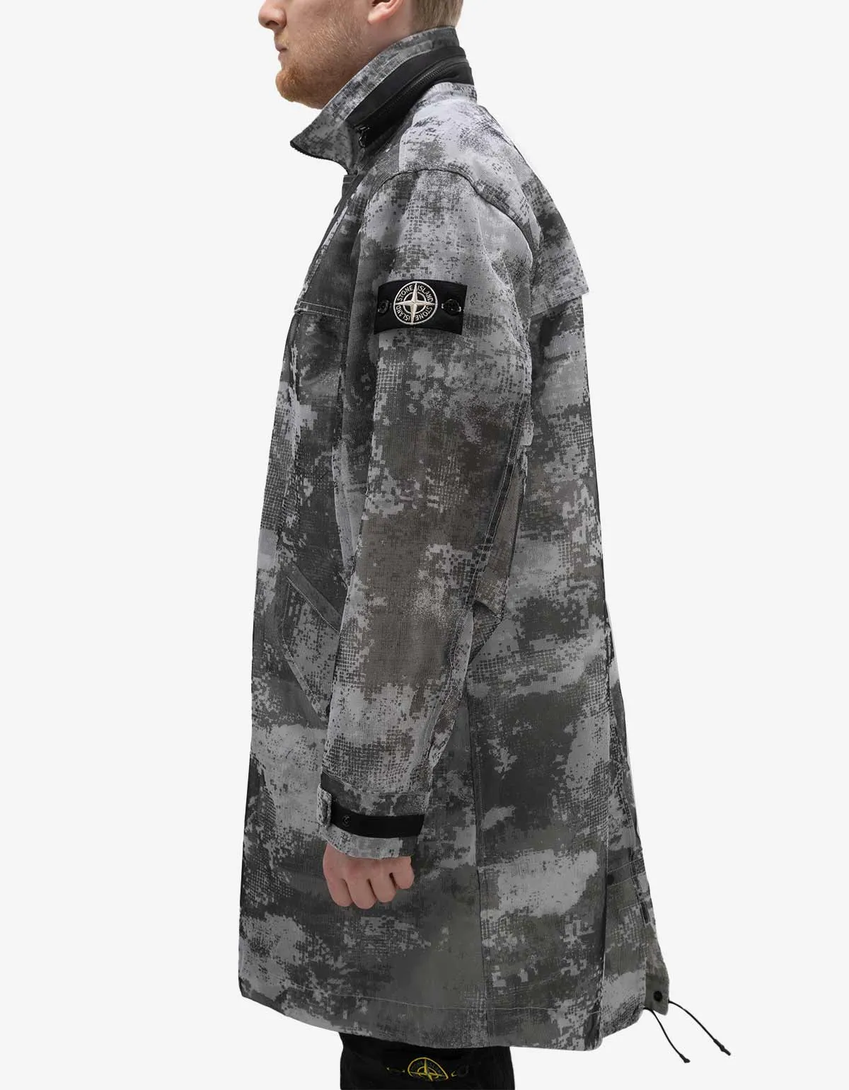 Stone Island Grey Camo Mesh Reflective Nylon Coat