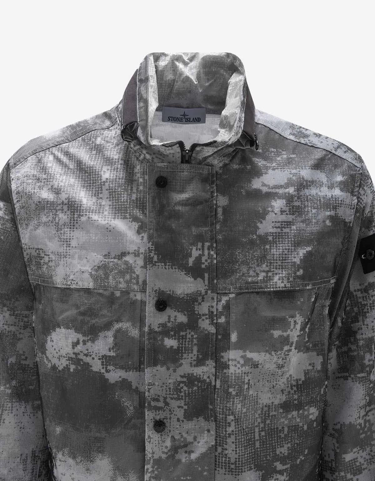 Stone Island Grey Camo Mesh Reflective Nylon Coat