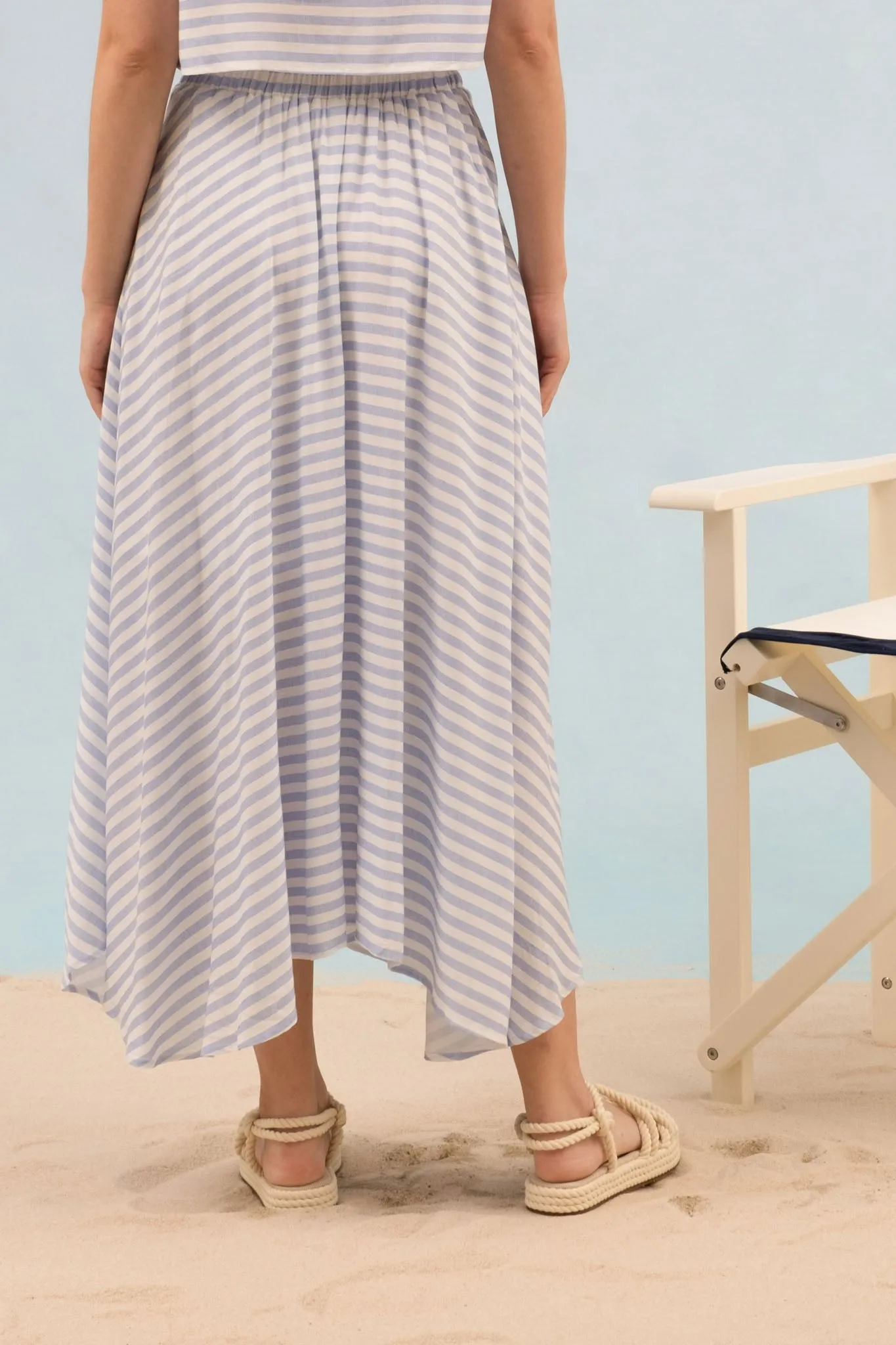 STRIPE HIGH WAIST PLEATED MIDI SKIRT