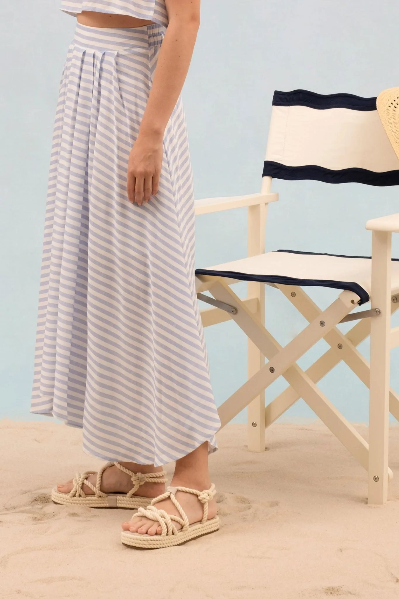 STRIPE HIGH WAIST PLEATED MIDI SKIRT