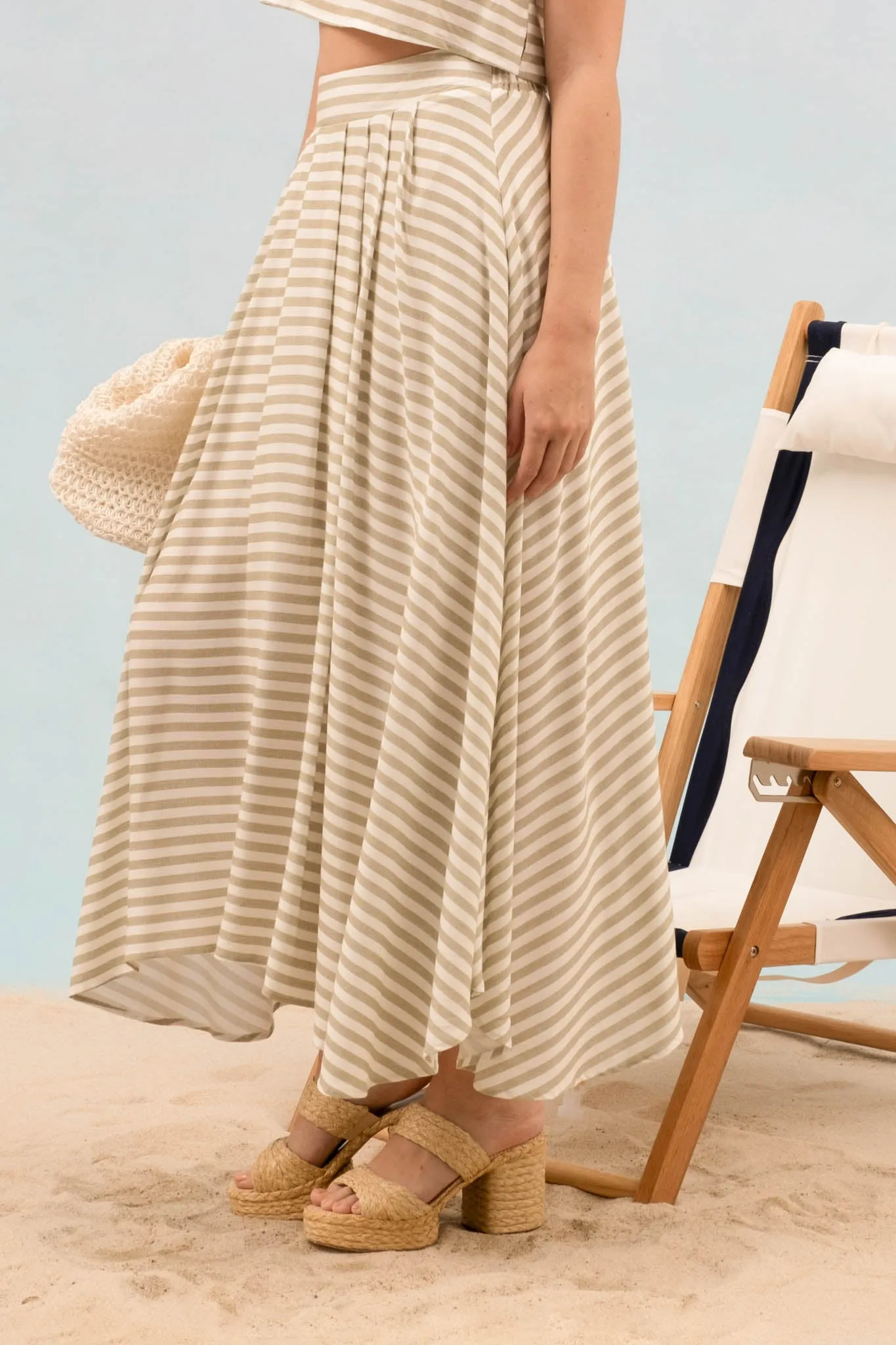 STRIPE HIGH WAIST PLEATED MIDI SKIRT