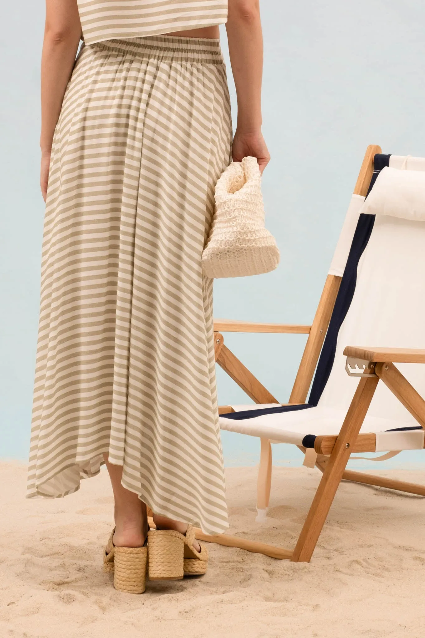 STRIPE HIGH WAIST PLEATED MIDI SKIRT