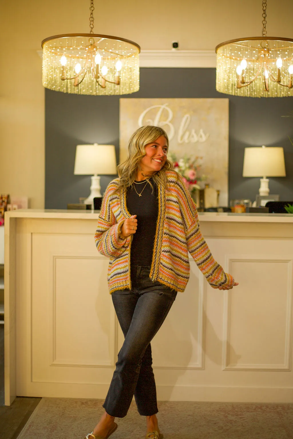 Stripe Open Style Cardigan