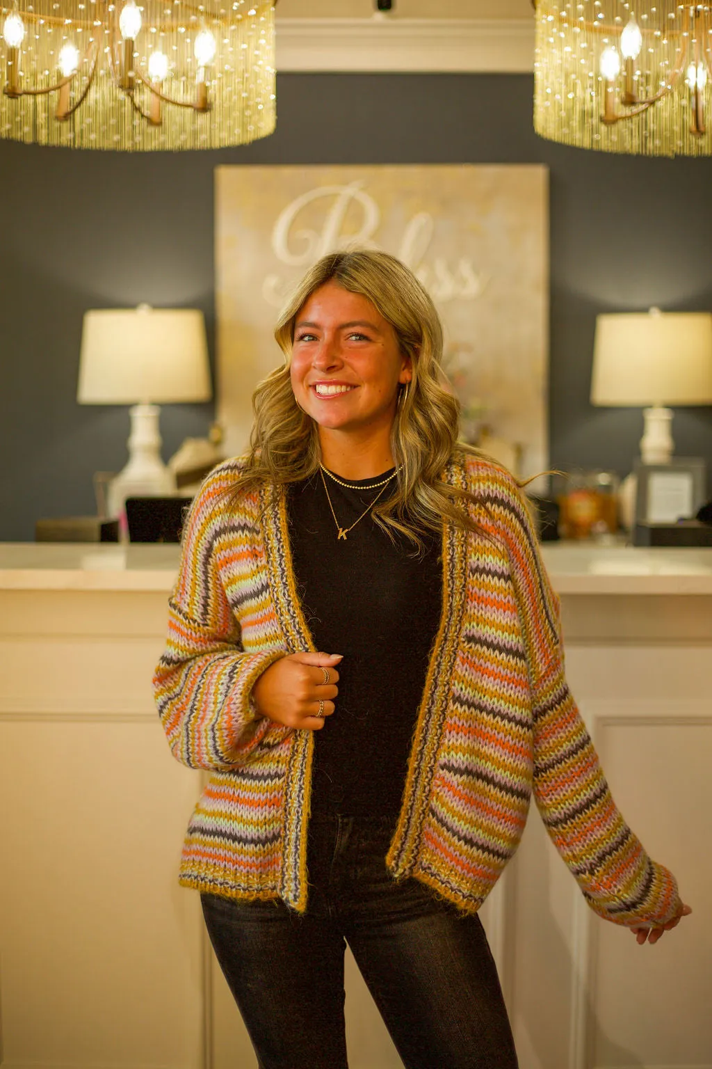 Stripe Open Style Cardigan