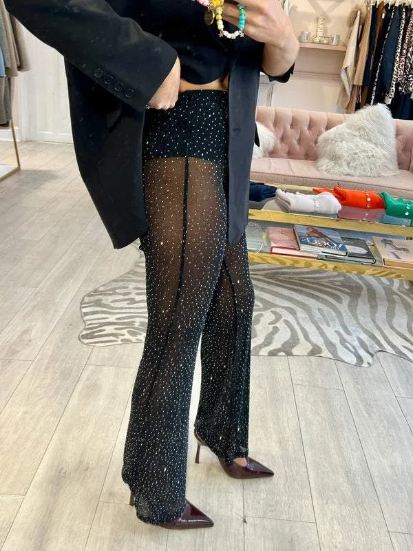 Studded Mesh Flared Pants