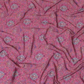 Taffy pink synthetic crepe fabric with multicolor print in floral design-D15036