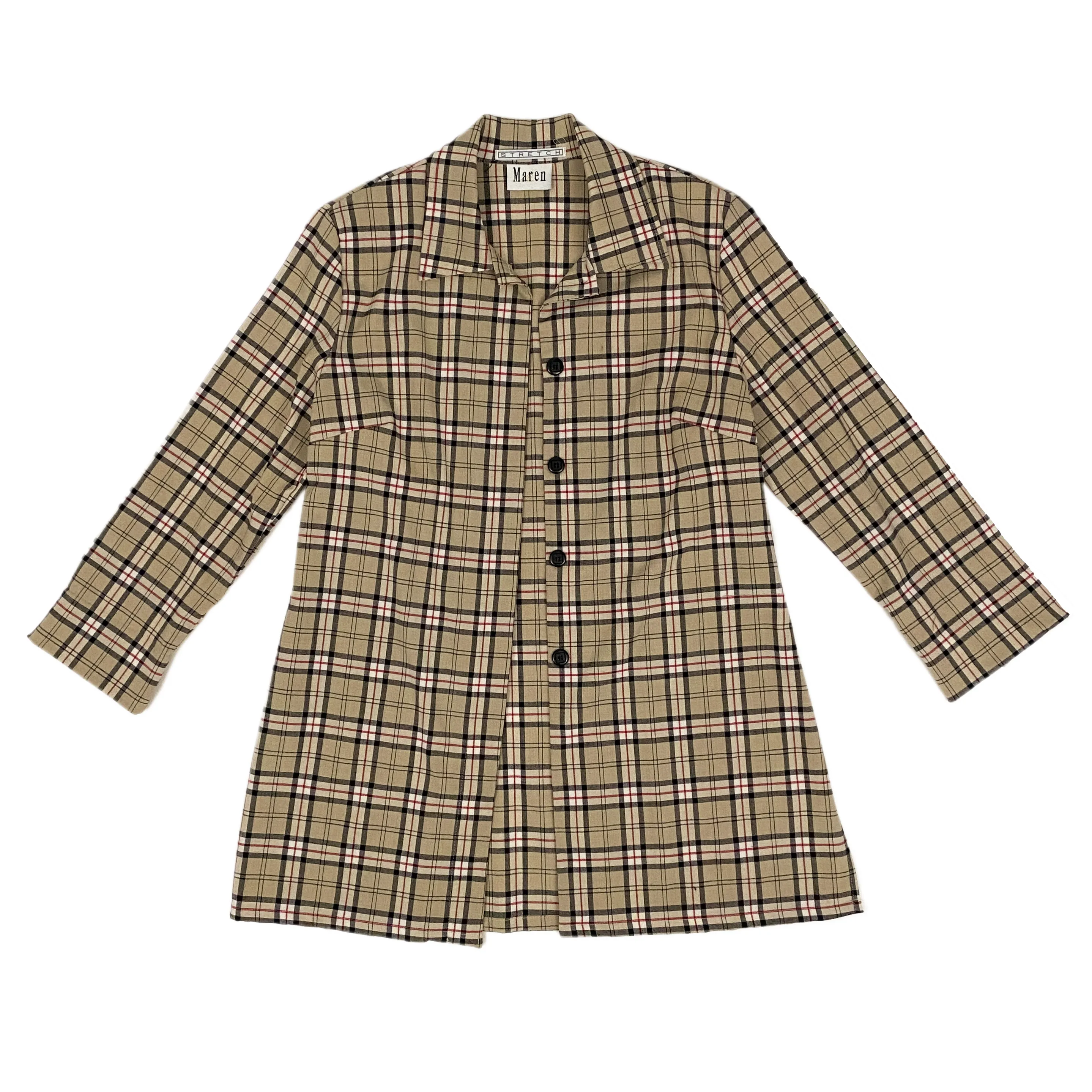 Tan Plaid Lightweight Overcoat (M)