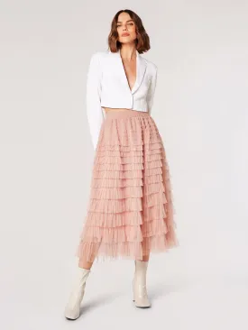 Tulle Ruffle Tiered Midi Skir