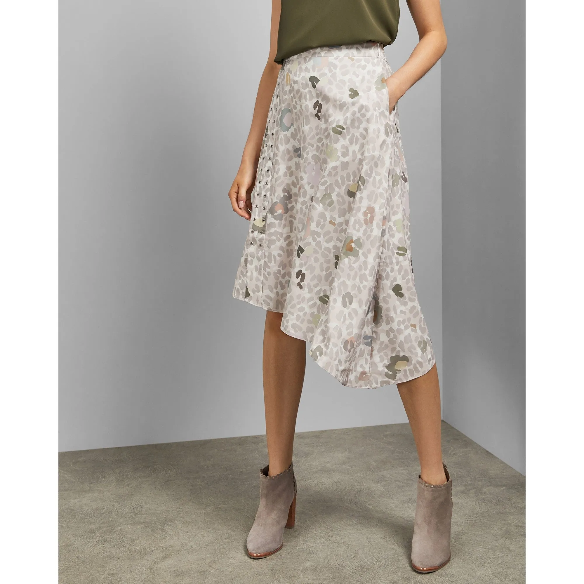 Women Wms-Waleska-Eyelet Detail Asym Midi Skirt - Dusky-Pink