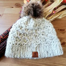 Womens Chunky Knit Beanie With Pom Pom
