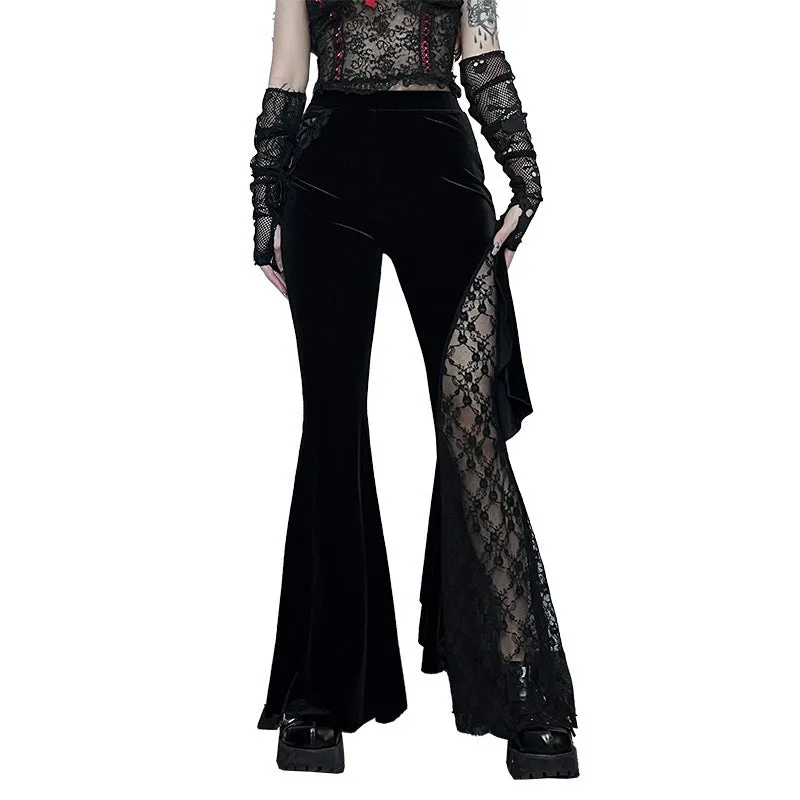 Women's Gothic Hollow Out Ruffle Trim Patchwork Flared Pants