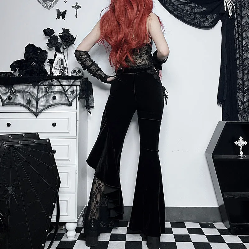 Women's Gothic Hollow Out Ruffle Trim Patchwork Flared Pants
