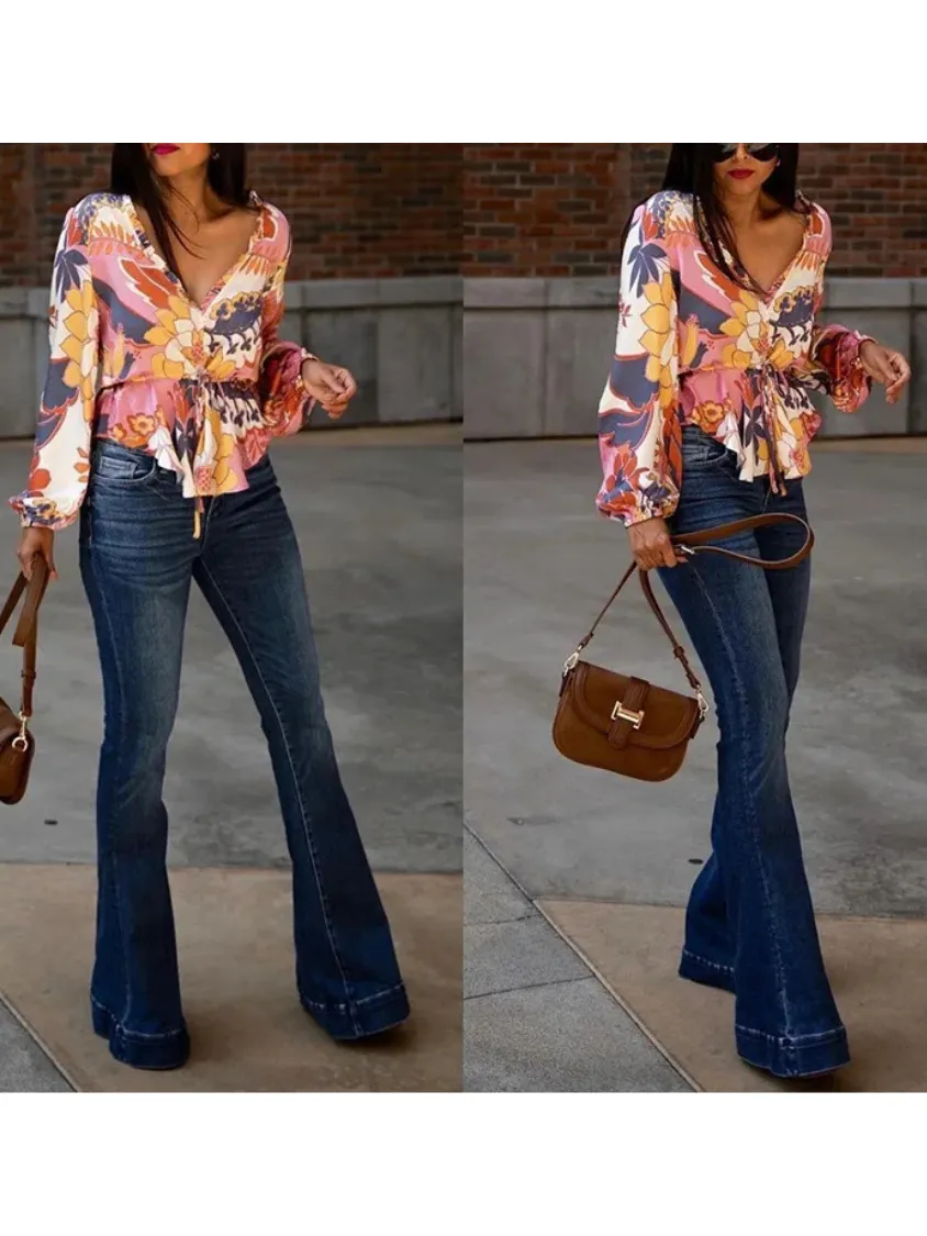 Women's Slim Fit High Waisted Denim Flared Pants | Perfect for Everyday Wear
